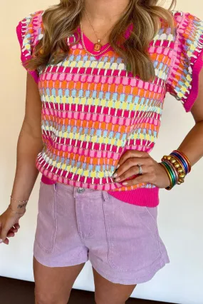 Bright Multicolor Knitted Sweater Top