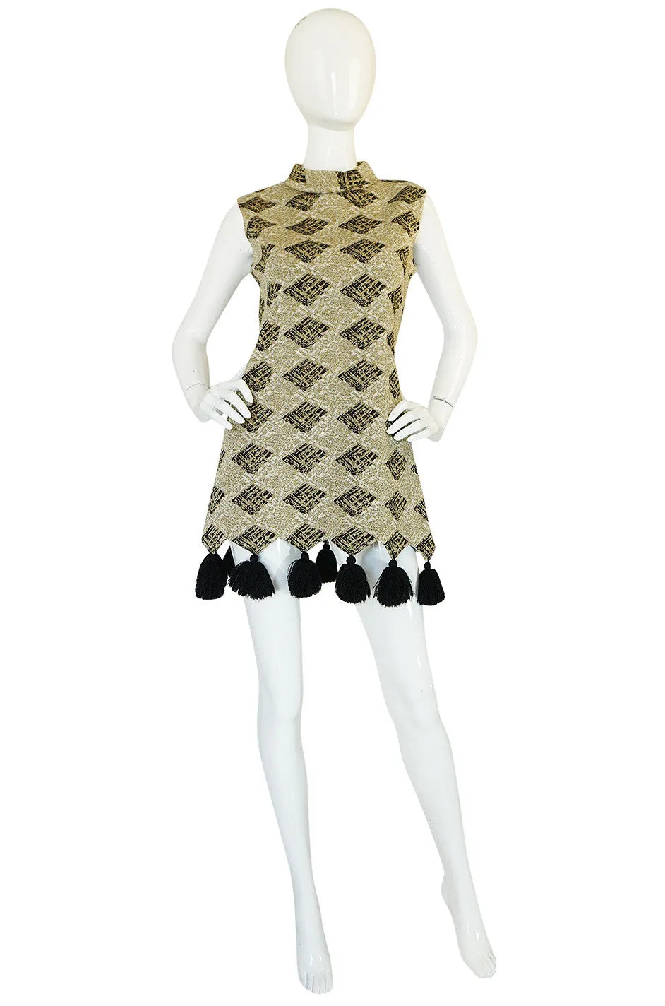 1960s Pierre Balmain Knit Lurex Pom Pom Mini Dress