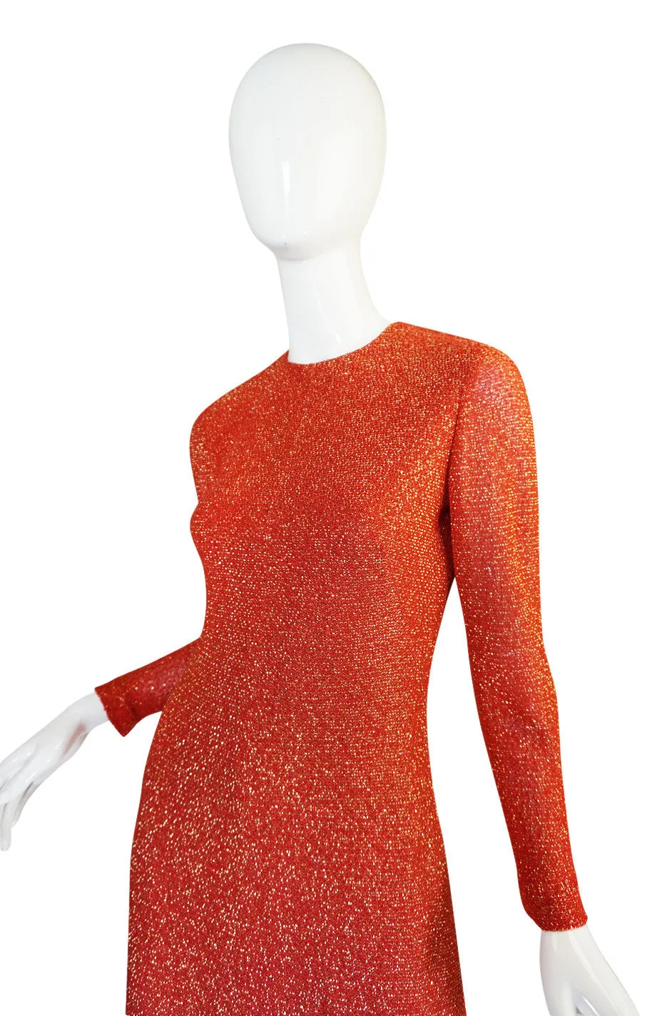 1970s Adele Simpson Coral & Gold Lurex Dress