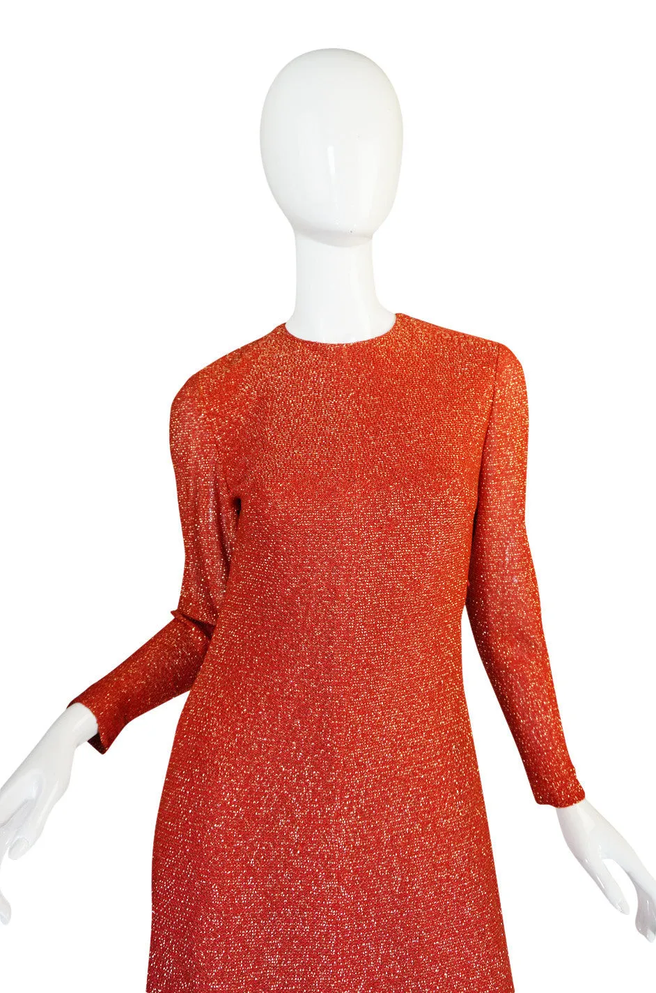 1970s Adele Simpson Coral & Gold Lurex Dress