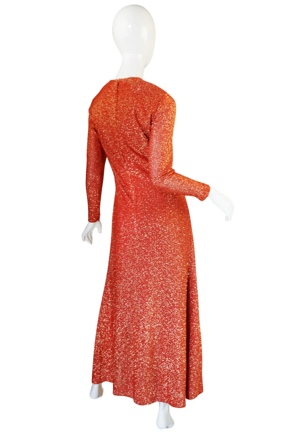 1970s Adele Simpson Coral & Gold Lurex Dress