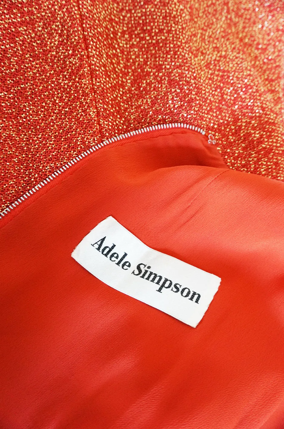 1970s Adele Simpson Coral & Gold Lurex Dress