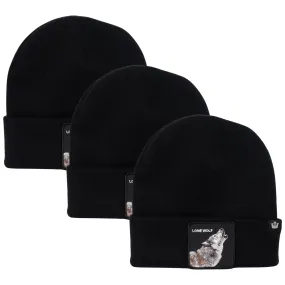 3x Goorin Lone Wolf Man Beanie Hat Animal Series - Black