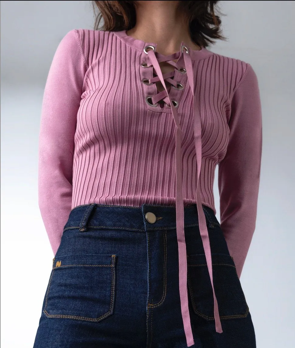 70s LACE UP SWEATER