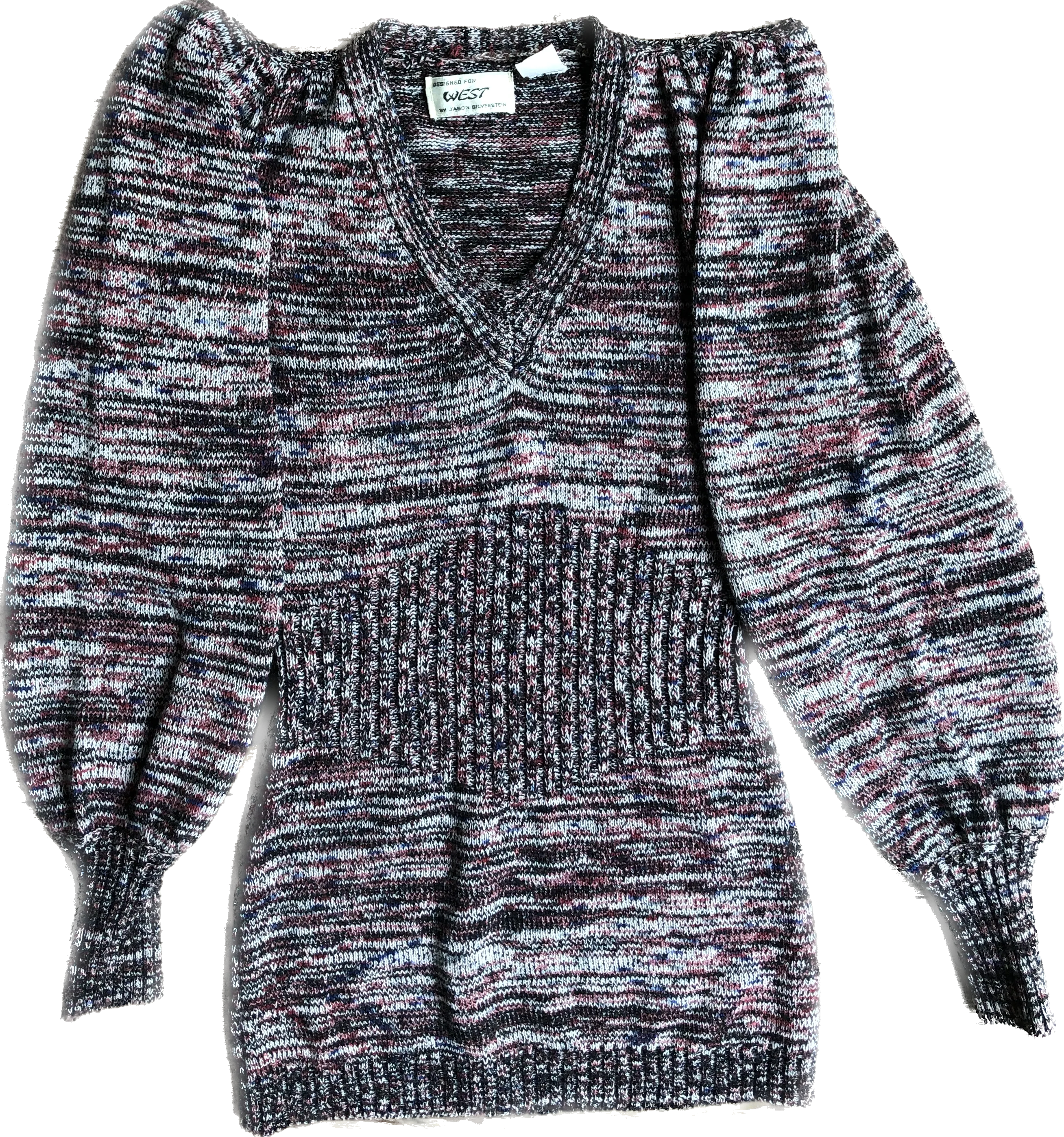 70s Pink/Blk/Wht Mottled Sweater ~ Pagoda Sleeve     S