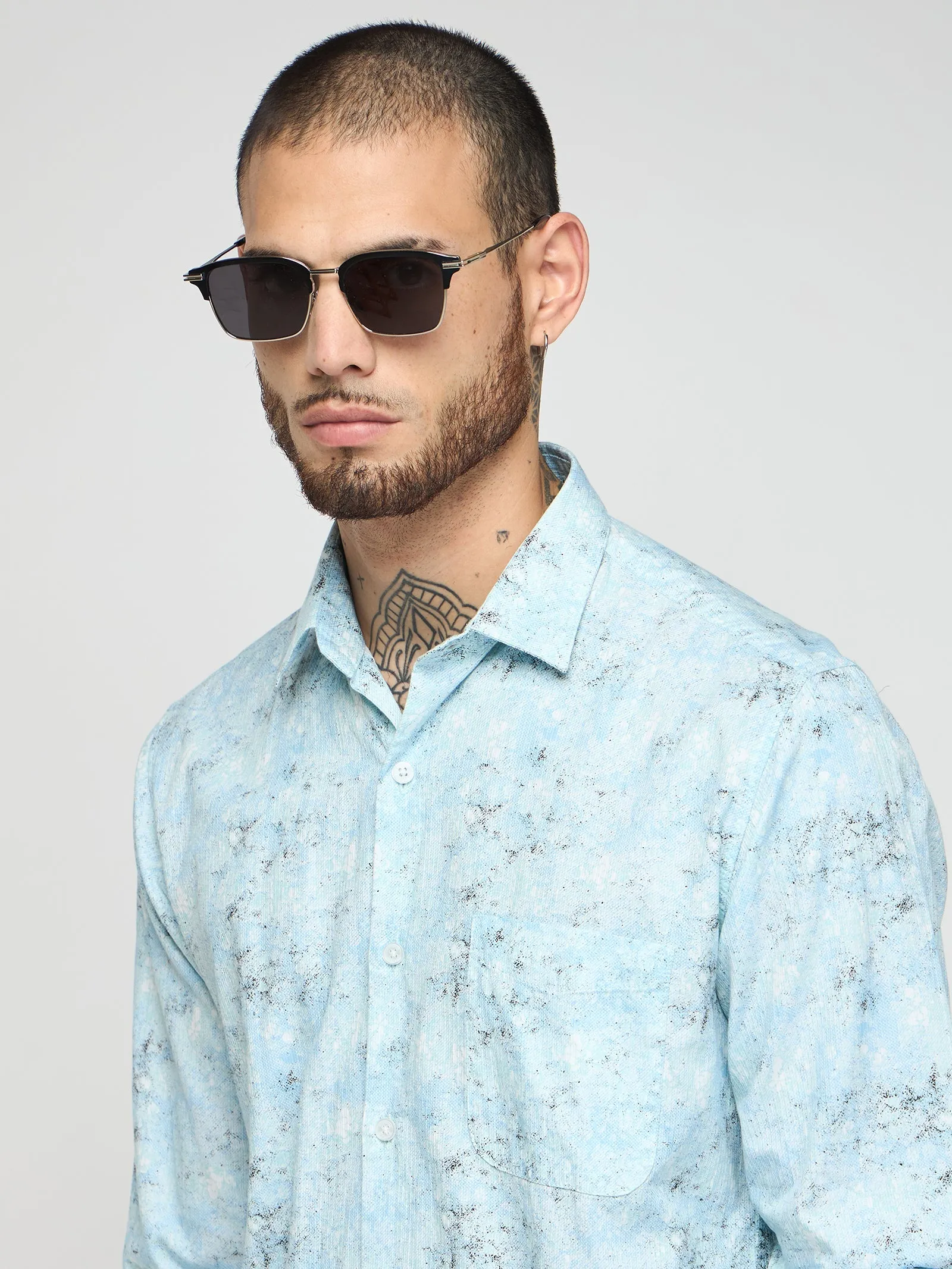 Abstract Print Textured Shirt