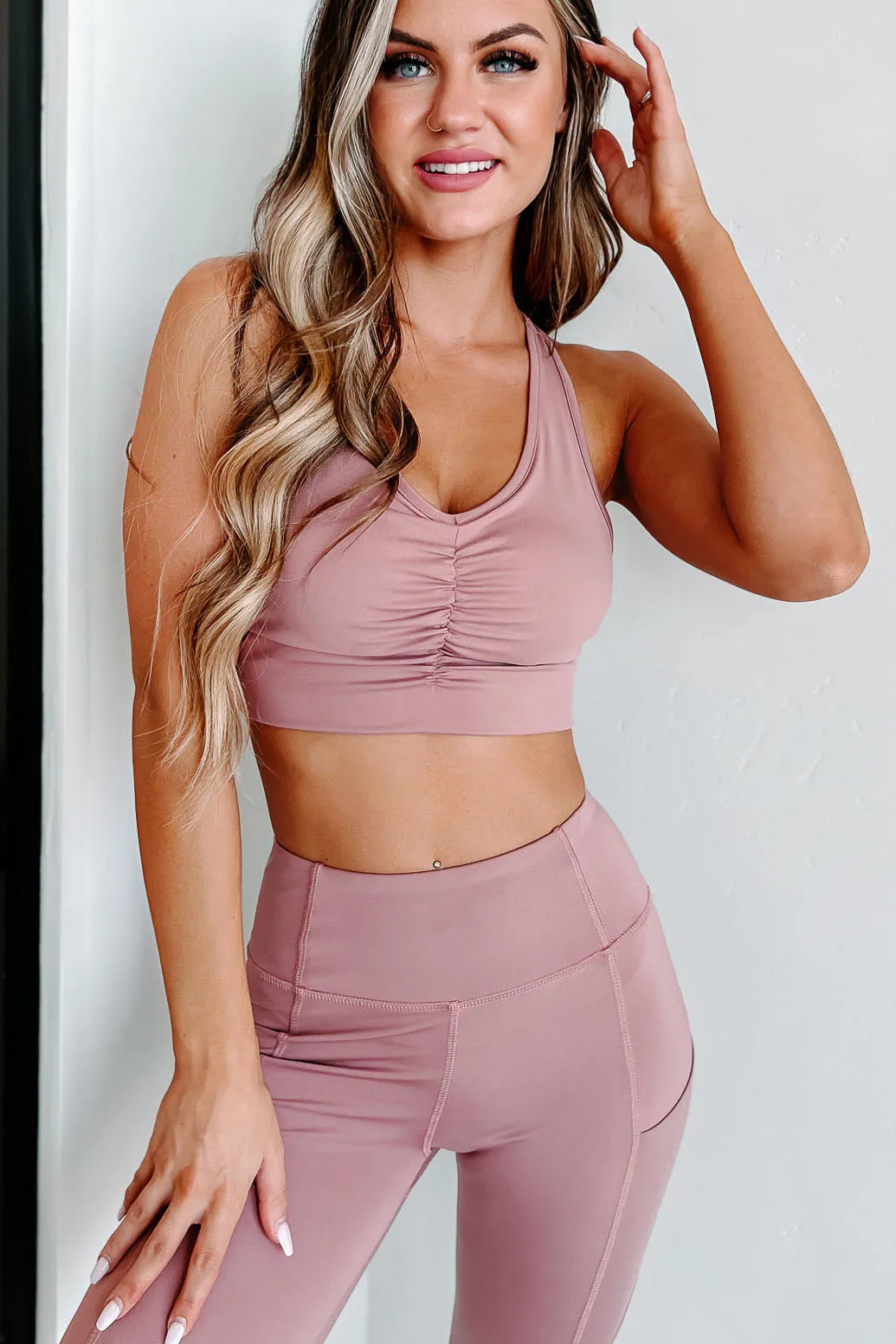 Always Moving Two Piece Top & Leggings Set (Mauve)