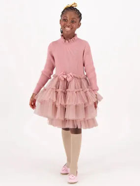 Angels Face Girls Elin Knit and Tulle Dress in Pink