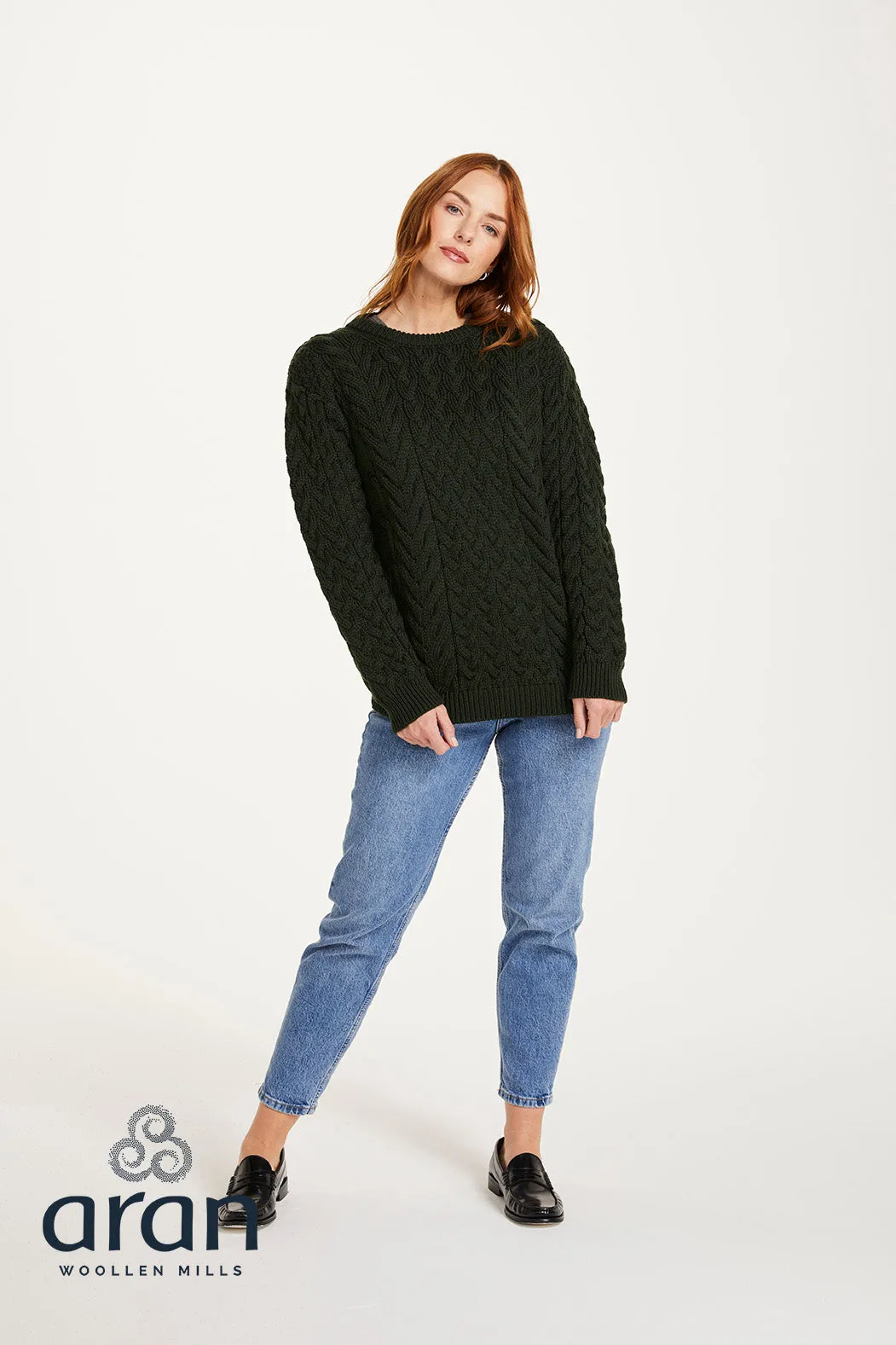 Aran - Unisex Crew Neck Sweater - Seaweed Green