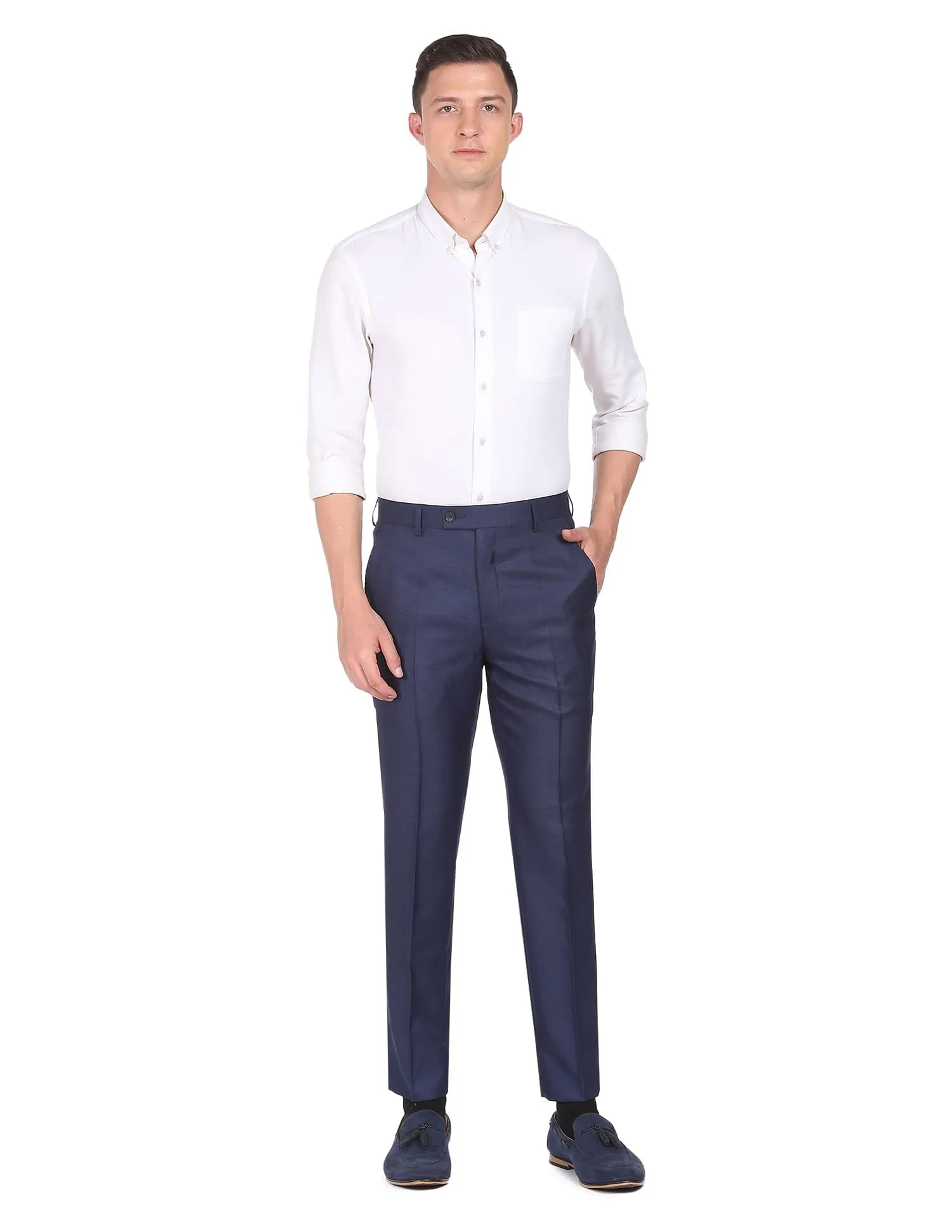 Arrow Dark Blue Checkered Formal Trouser (ARADOTR2722_30)