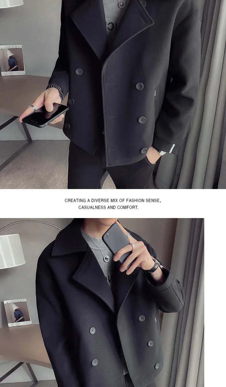 Autumn And Winter New Men's Trench Coat Jacket Casual Warm Wool Coat