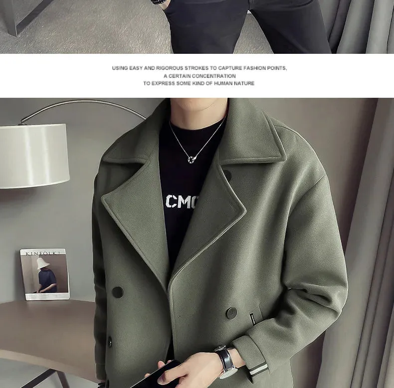 Autumn And Winter New Men's Trench Coat Jacket Casual Warm Wool Coat