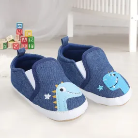 Baby Moo Dinosaur Navy Blue Slip-On Booties