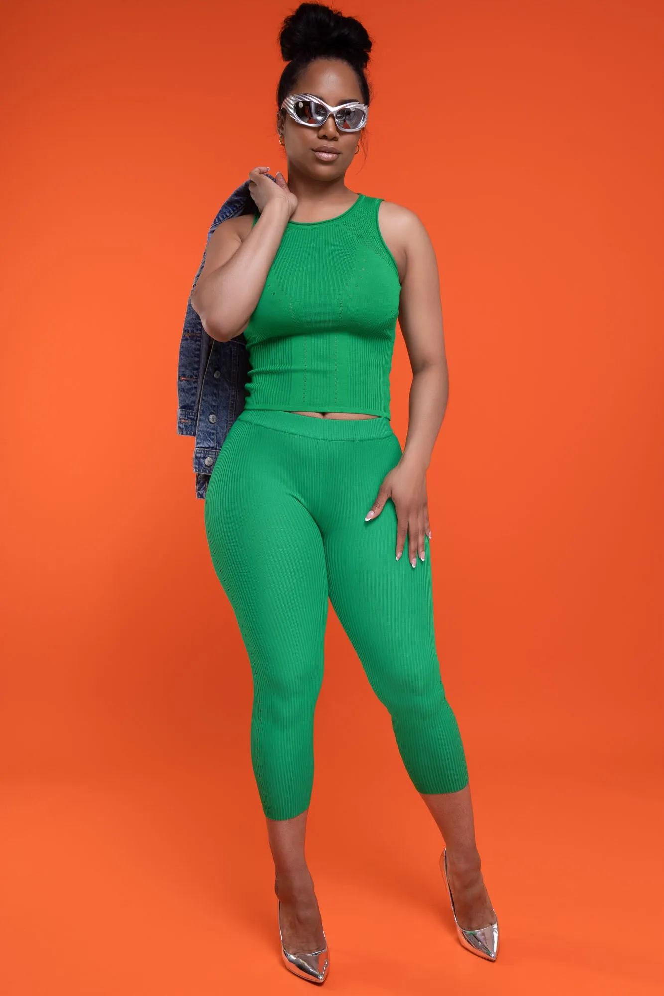 Bad Decision Sleeveless Knit Leggings Set - Green