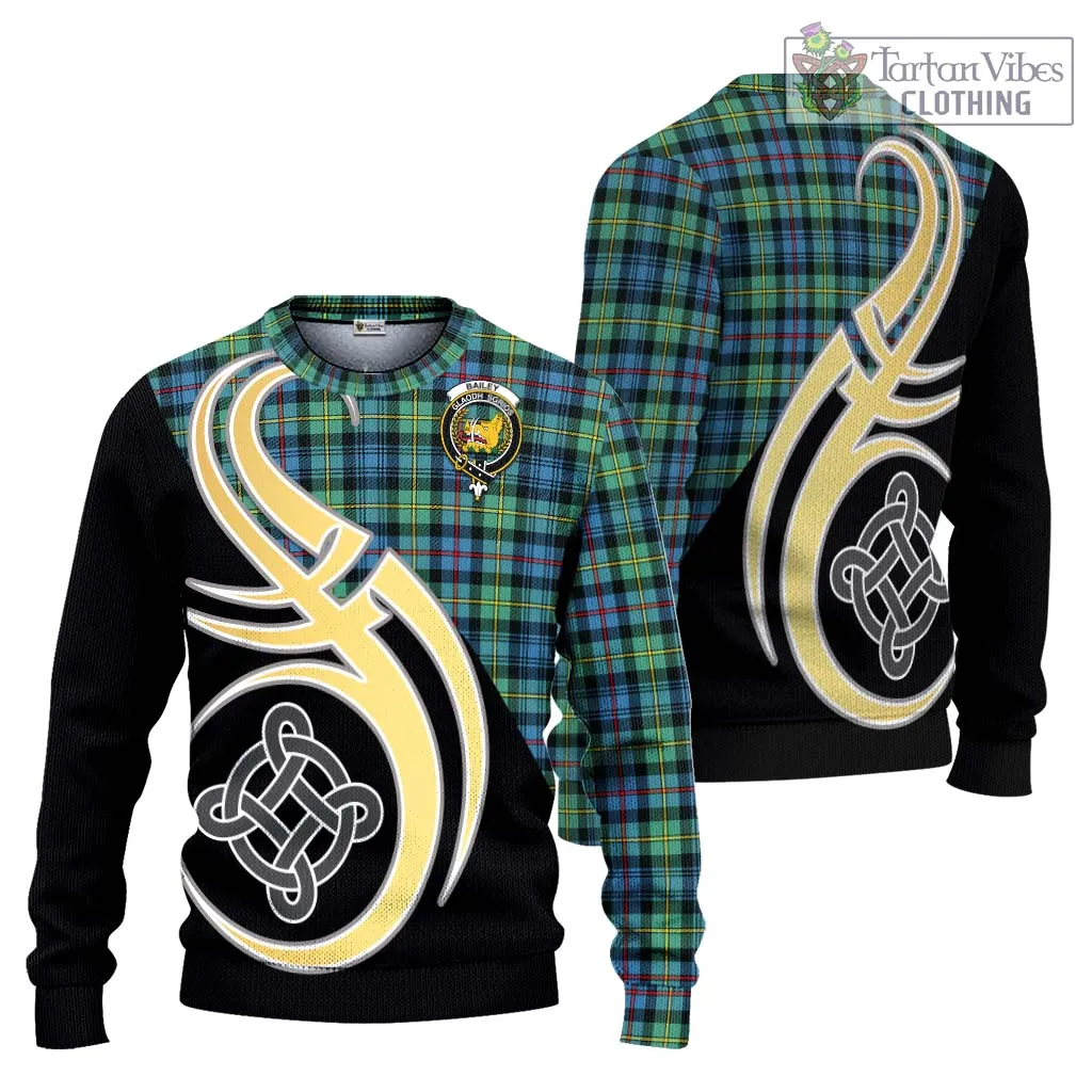 Bailey Ancient Tartan Ugly Sweater with Family Crest and Celtic Symbol Style