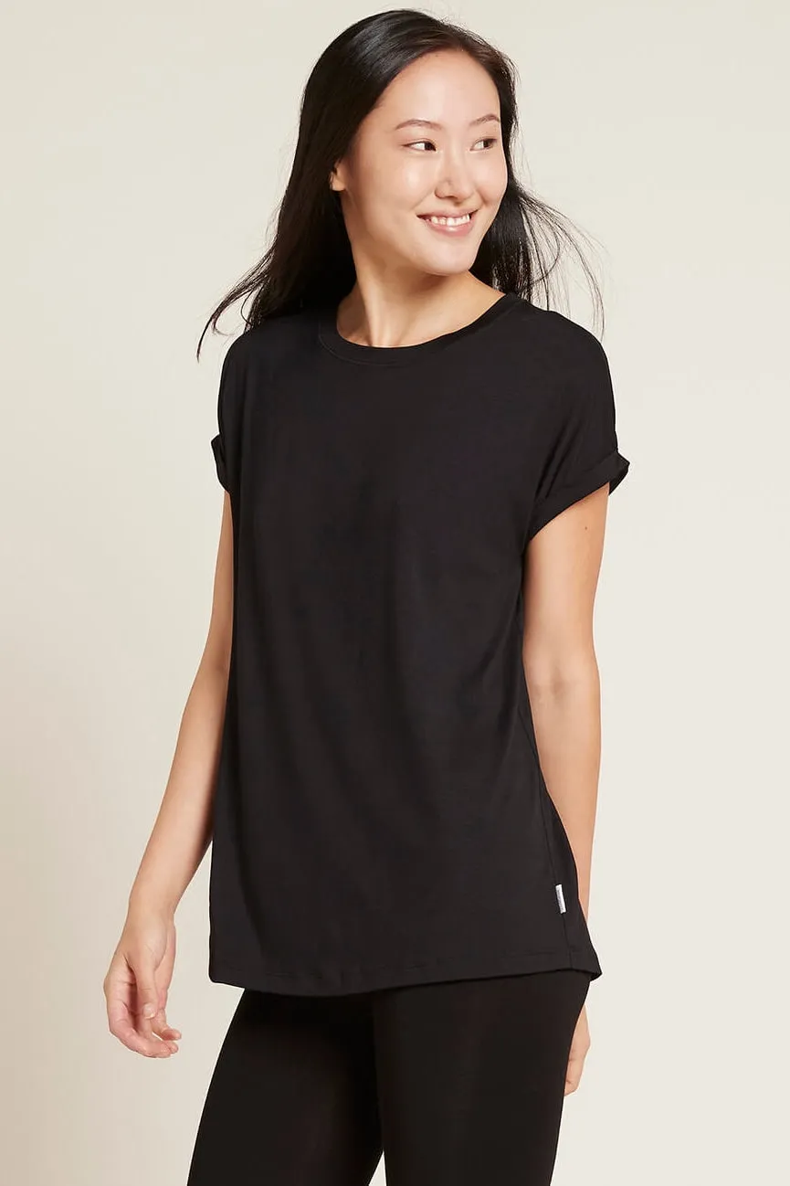 Bamboo Downtime Roll Sleeve Lounge Top - Black