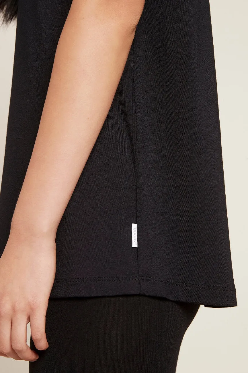 Bamboo Downtime Roll Sleeve Lounge Top - Black