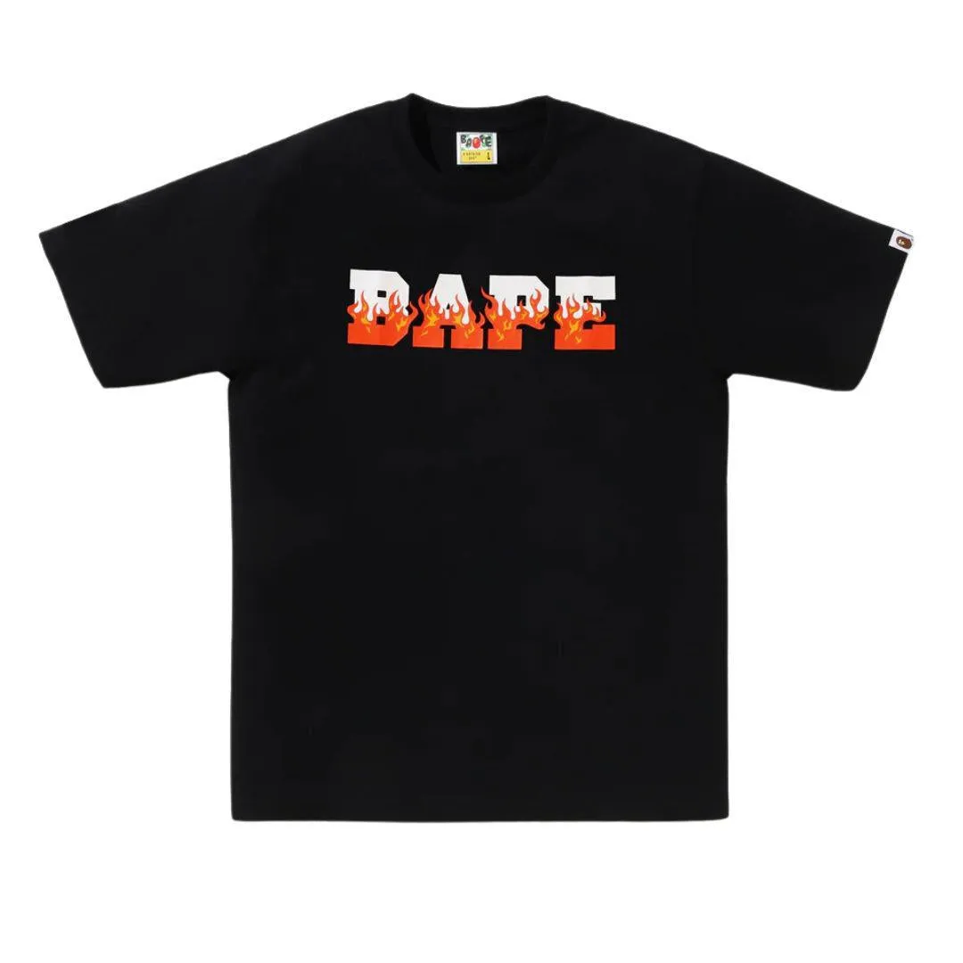 BAPE RED FLAME BAPE LOGO T-SHIRT BLACK