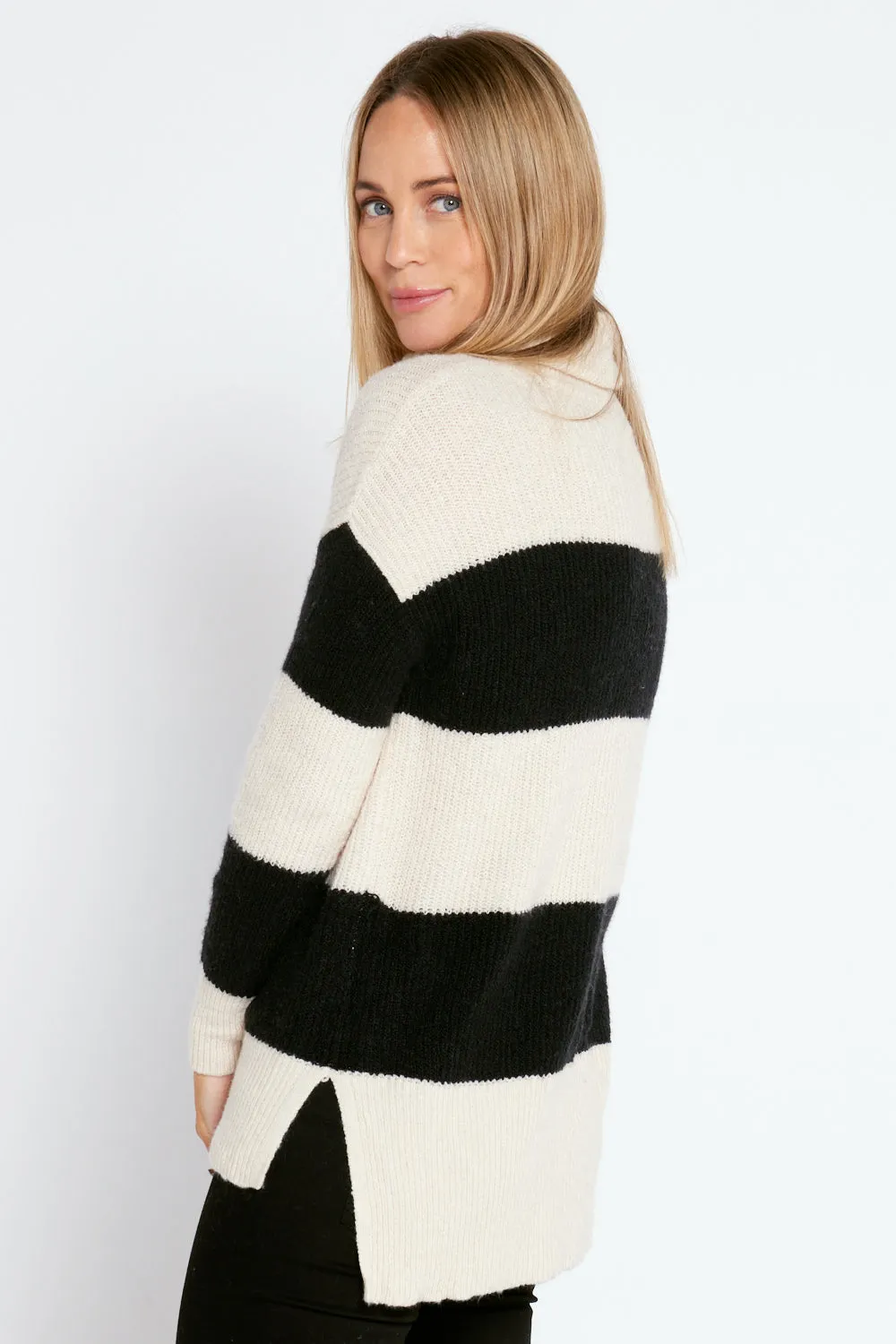 Barika Cowl Knit Top - Cream/Black Stripe