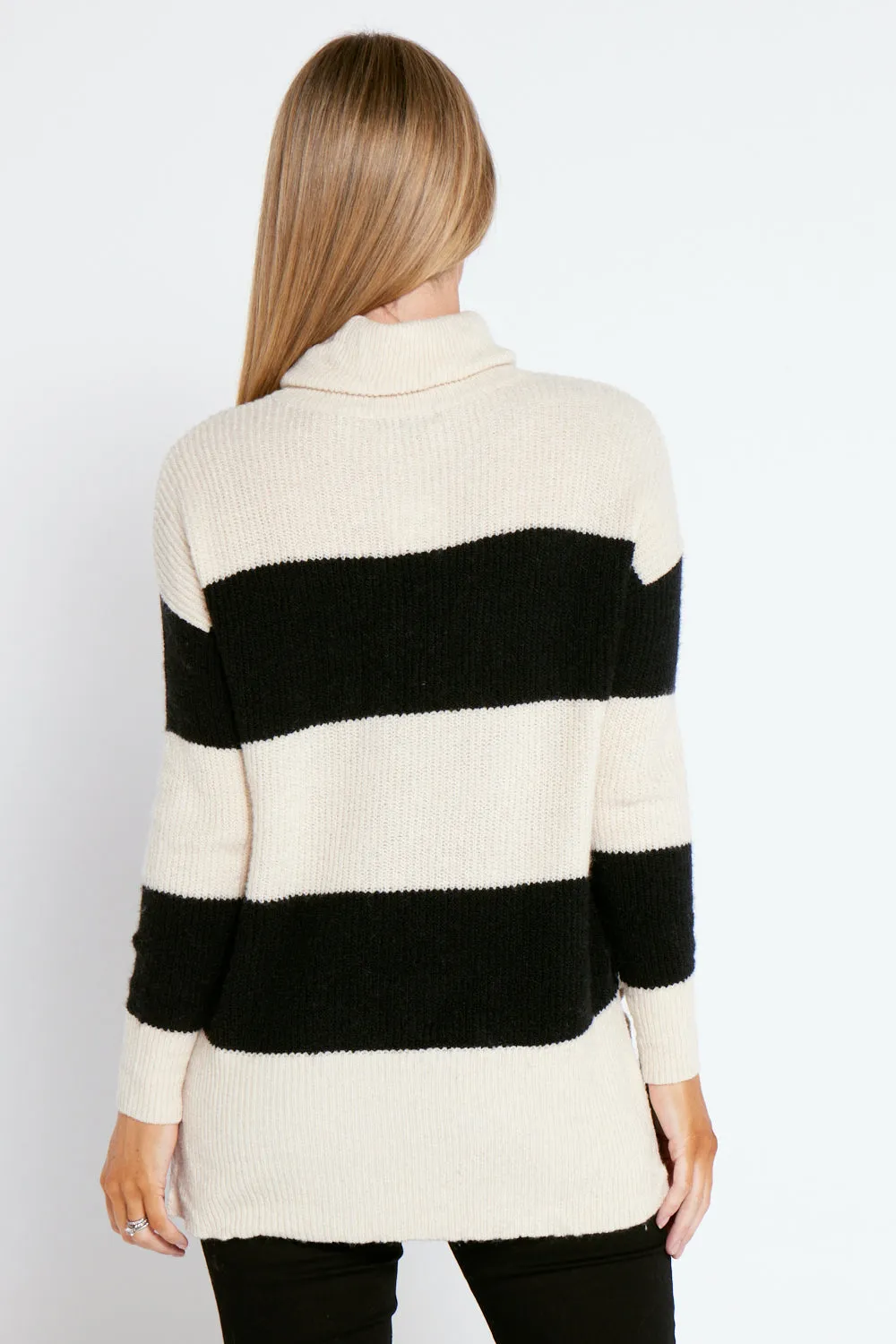 Barika Cowl Knit Top - Cream/Black Stripe