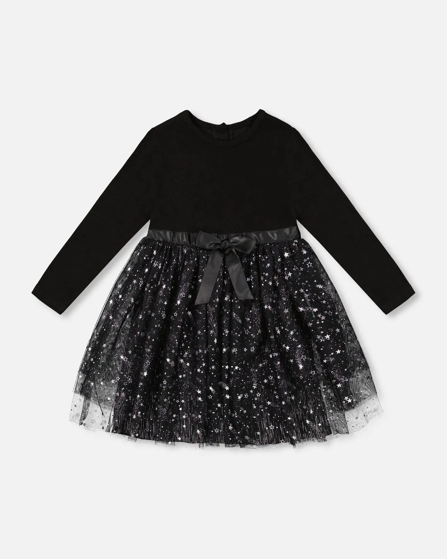 Bi-Material Dress With Glittering Tulle Skirt Black