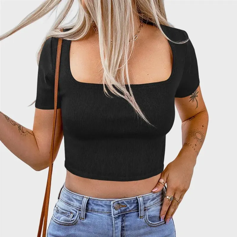 Black Crop Top Short Sleeve for Women