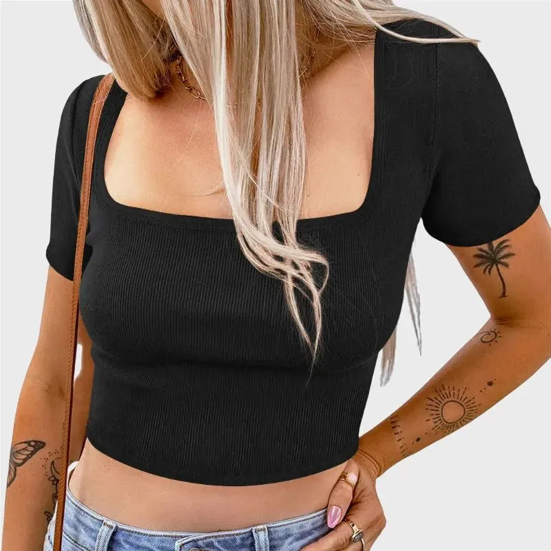 Black Crop Top Short Sleeve for Women