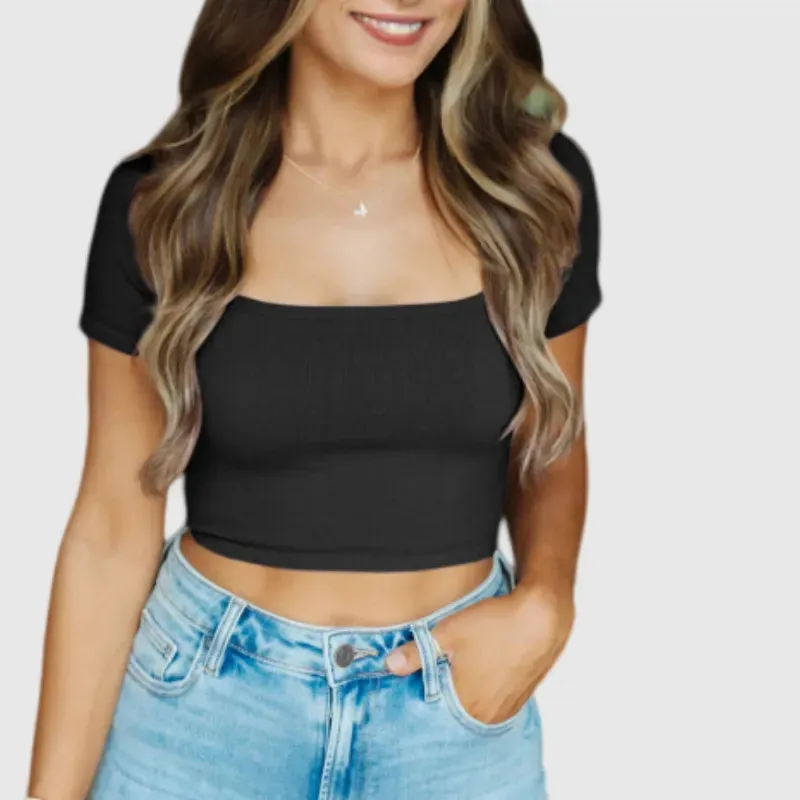 Black Crop Top Short Sleeve for Women