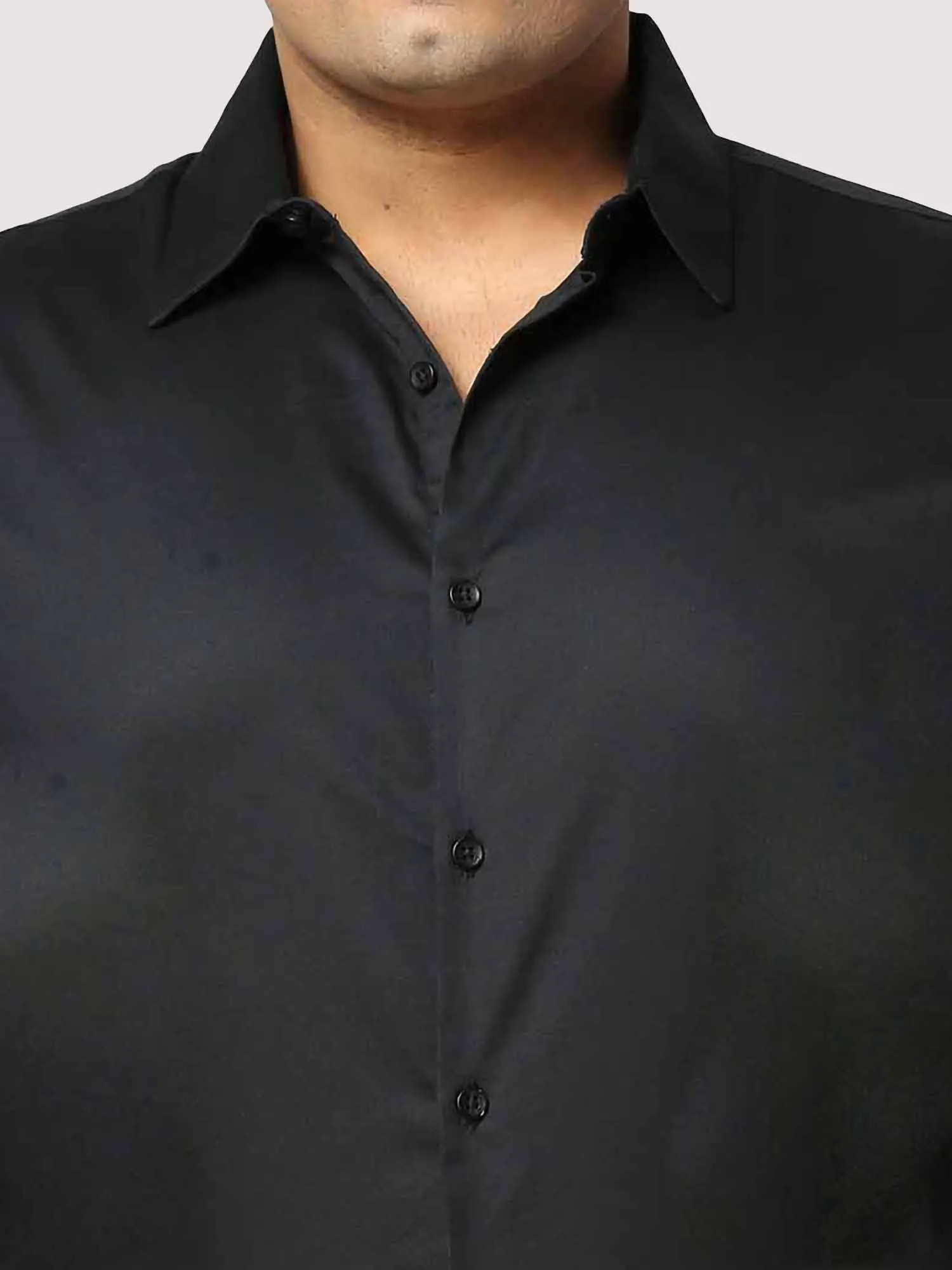 Black Solid Stretchable Cotton Shirt Men's Plus Size