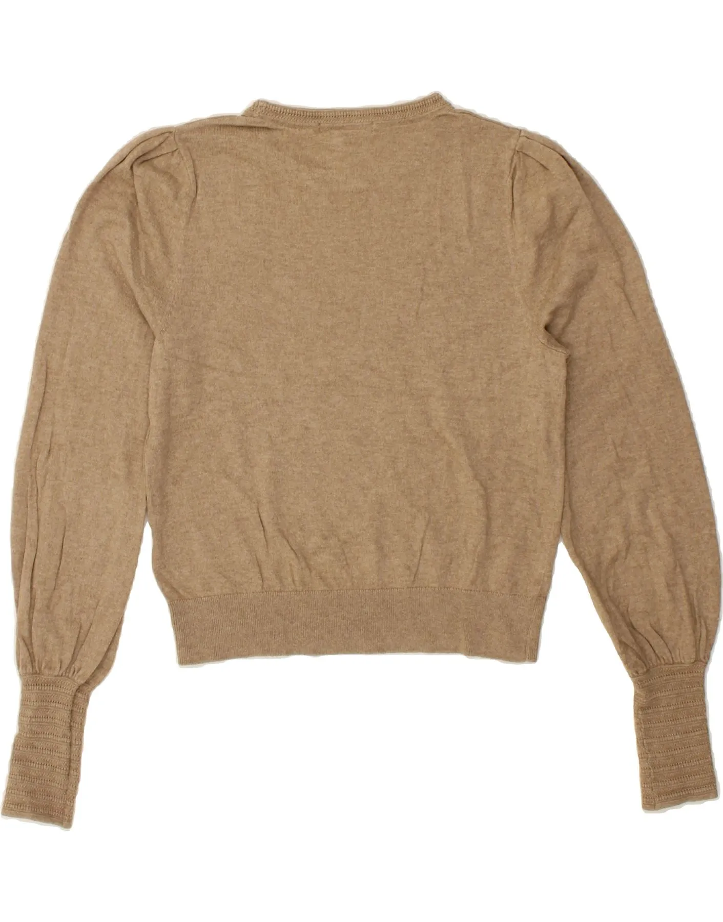 BODEN Womens Crop Crew Neck Jumper Sweater UK 12 Medium Beige Cotton