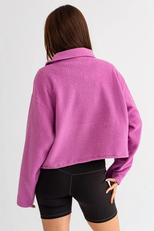 Bohemian Pocket Detail Boxy Fleece Pullover Sweater