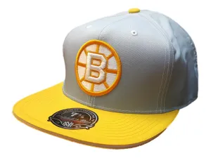 Boston Bruins Mitchell & Ness Gray Yellow Hi Crown Fitted Flat Bill Hat (7 3/8)