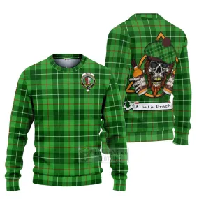 Boyle Tartan Ugly Sweater with Family Crest and Bearded Skull Holding Bottles of Whiskey