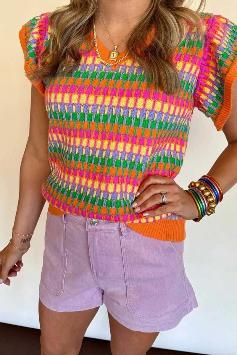 Bright Multicolor Knitted Sweater Top