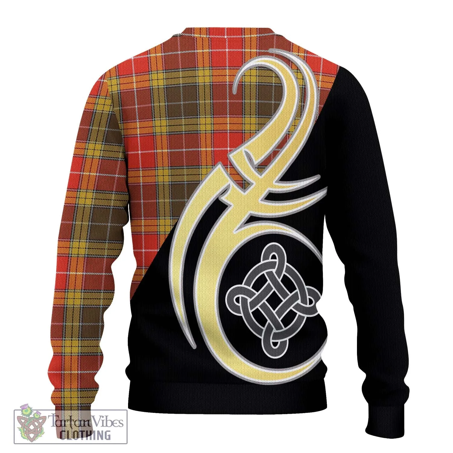 Buchanan Old Set Weathered Tartan Ugly Sweater with Family Crest and Celtic Symbol Style