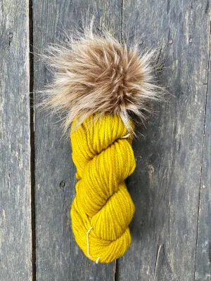 Bulky KNITTING KIT 1 skein 1 faux fur pom mustard yellow Malabrigo Chunky