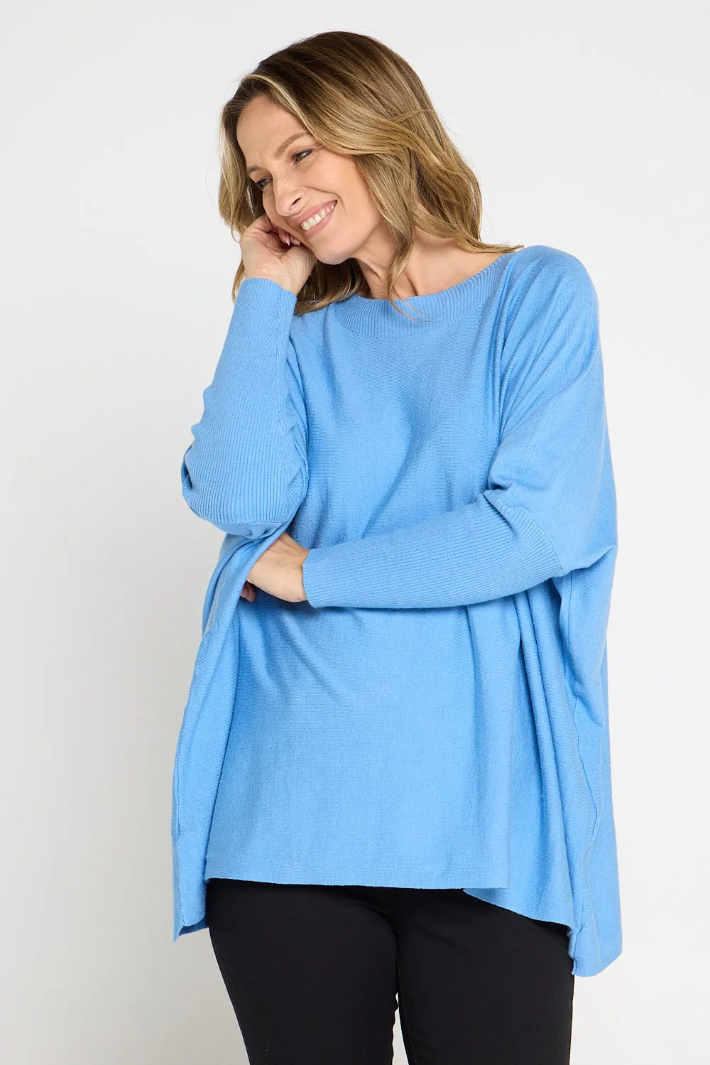 Button Back Knit Jumper - Blue