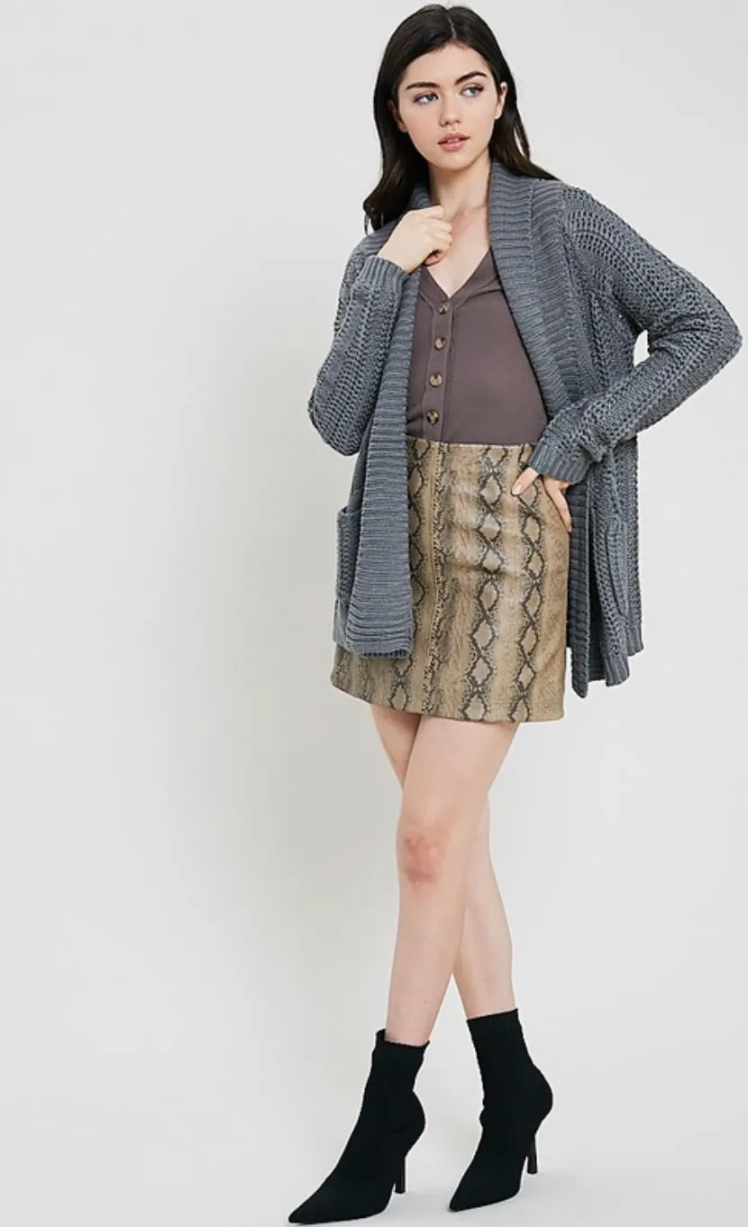 Cable Knit Cardigan in Charcoal