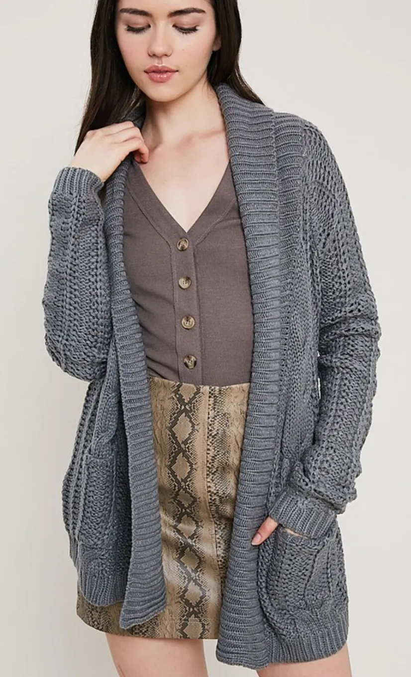 Cable Knit Cardigan in Charcoal