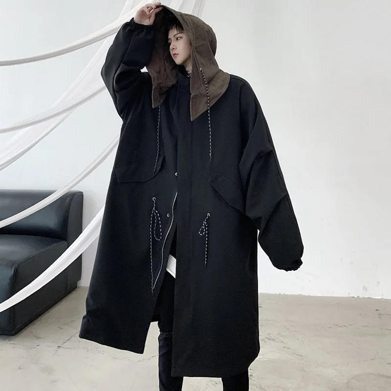 Canvas Hooded Mid-length Trench Coat