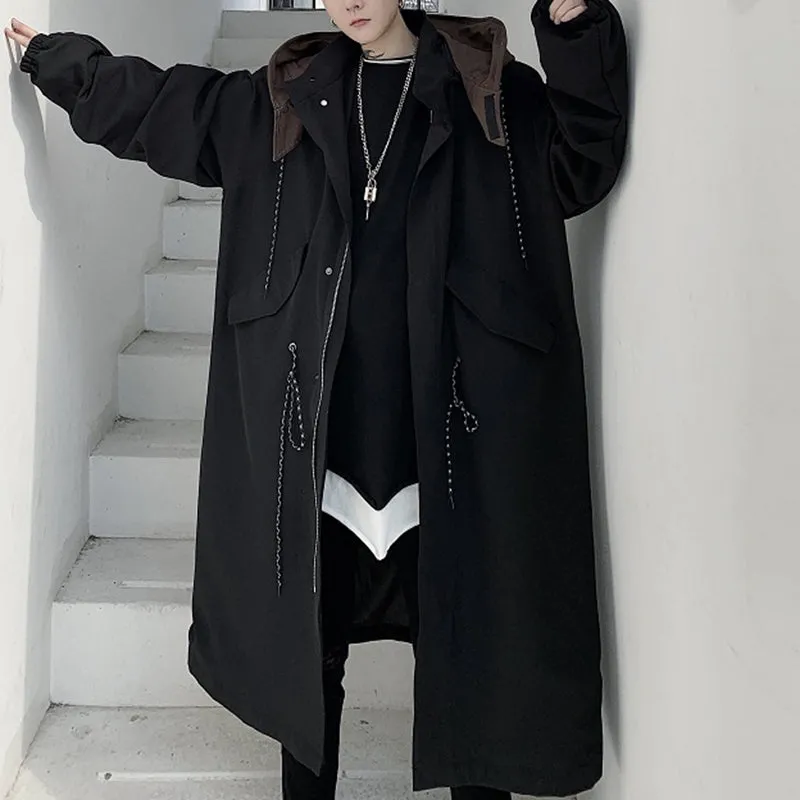 Canvas Hooded Mid-length Trench Coat