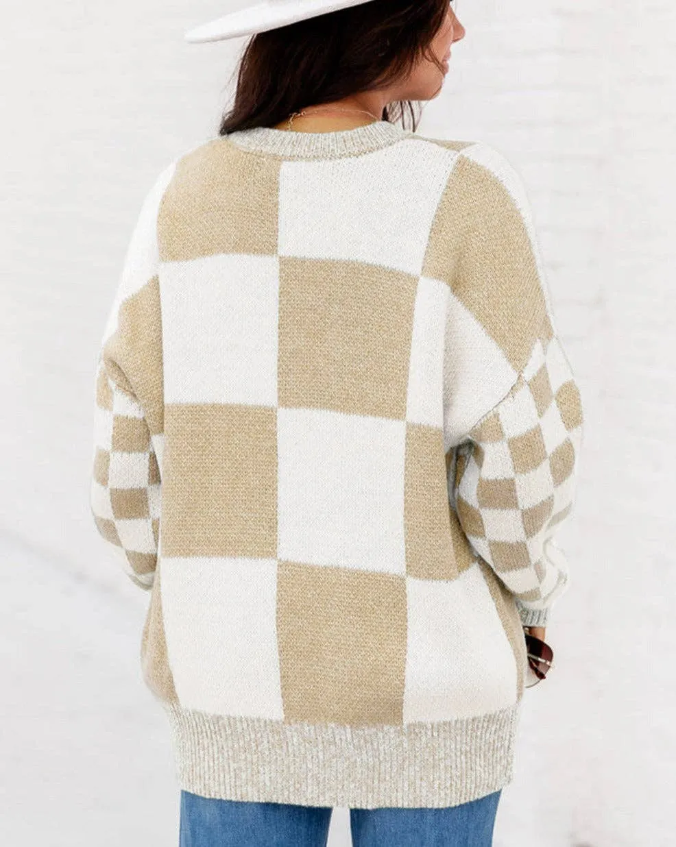 Checker Patchwork Drop Shoulder Sweater