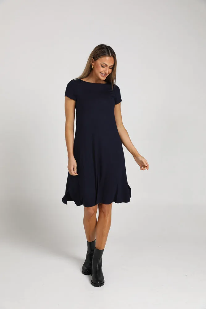 Cher Bamboo Short Sleeve T-Shirt Dress - Navy