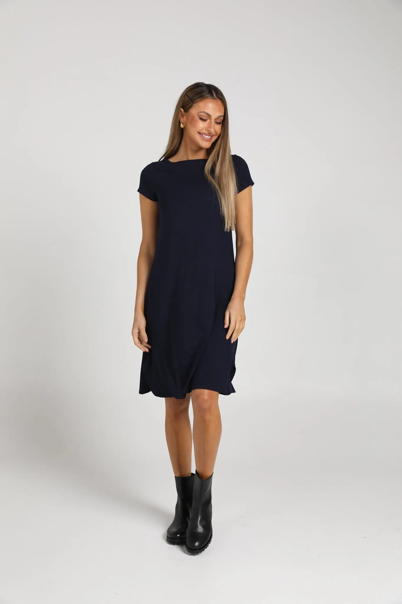 Cher Bamboo Short Sleeve T-Shirt Dress - Navy