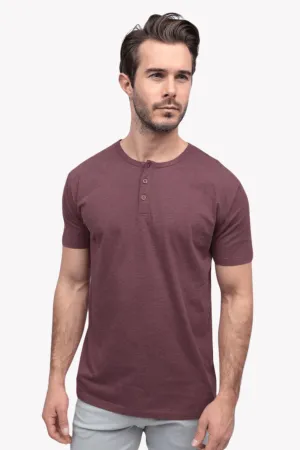 Cotton Henley Short Sleeve T-Shirt (Stretchable) Maroon