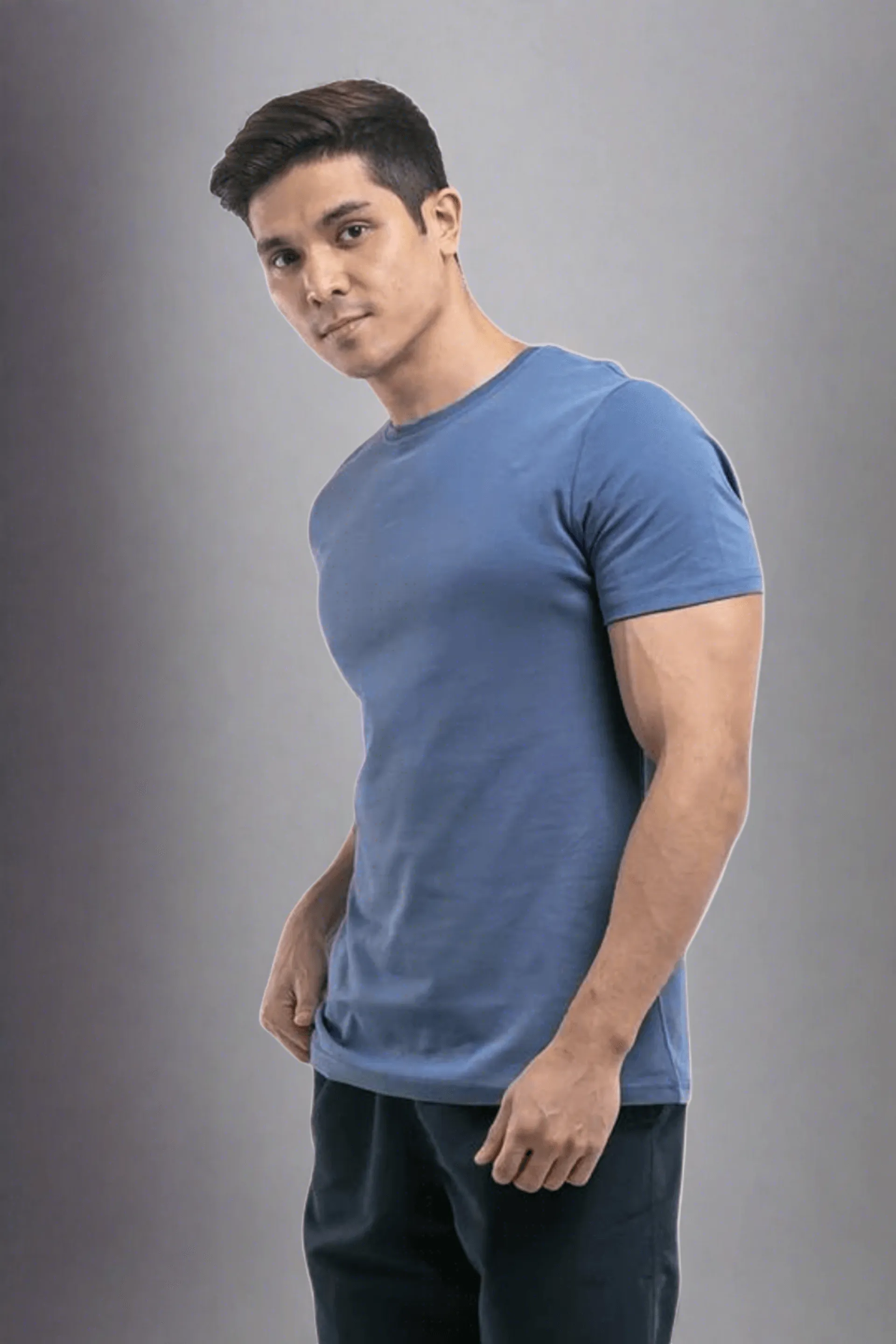 Cotton Short Sleeve T-Shirt (Stretchable) Blue