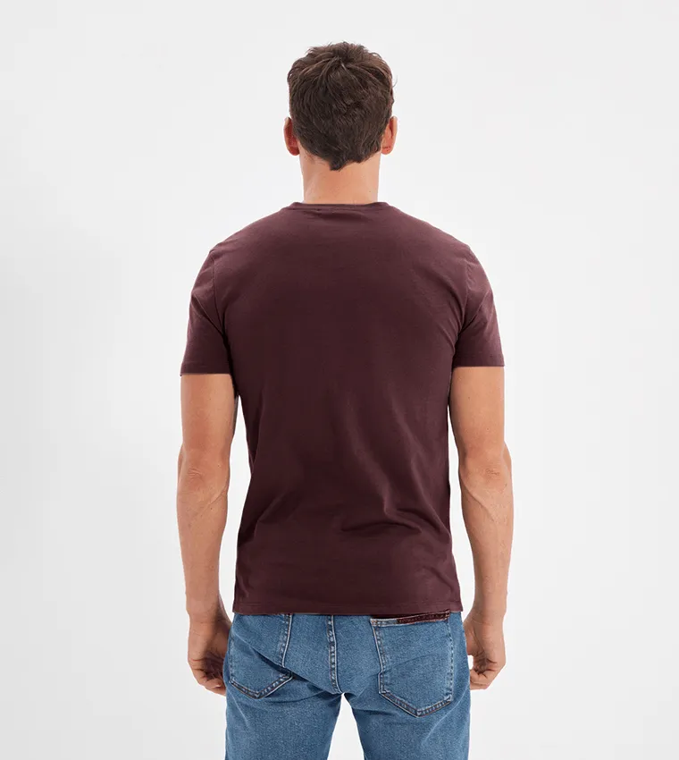 Cotton V-Neck Short Sleeve T-Shirt (Stretchable) Burgundy