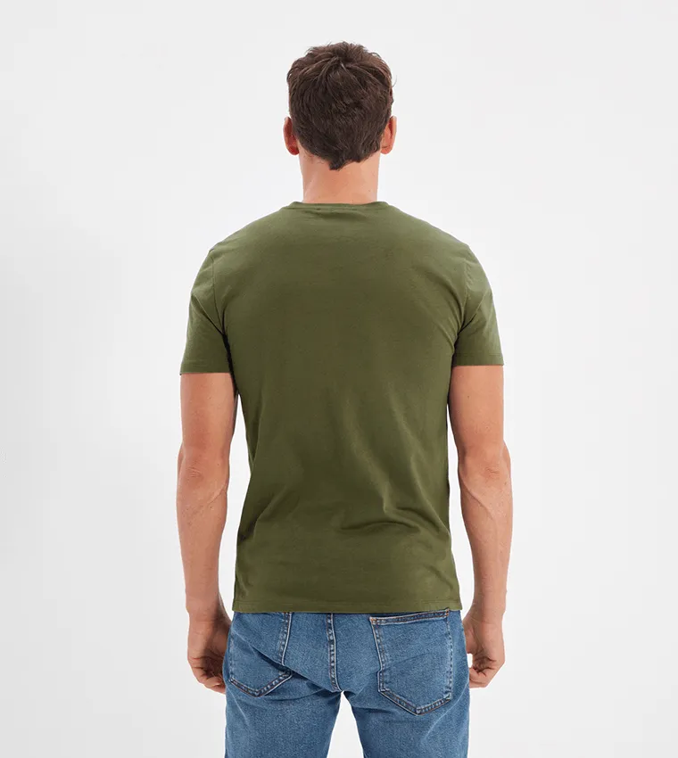 Cotton V-Neck Short Sleeve T-Shirt (Stretchable) Olive