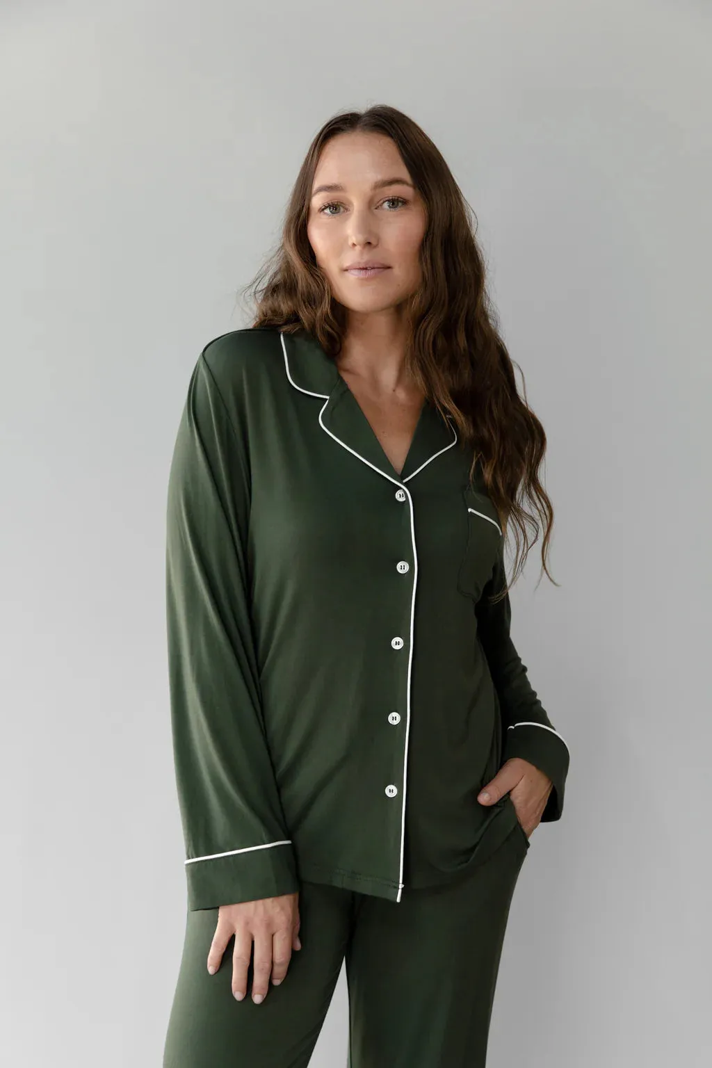 Cozy Earth Women's Bamboo Pajama Set - Olive