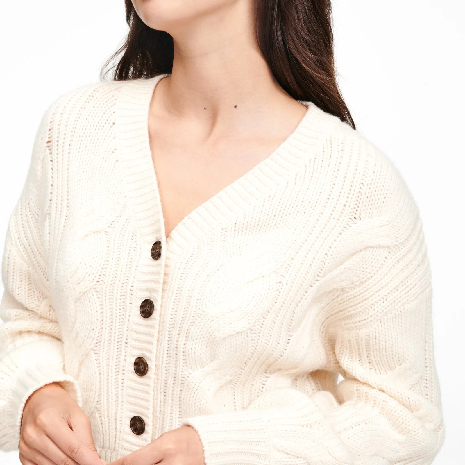 Cropped Cable Knit Cardigan